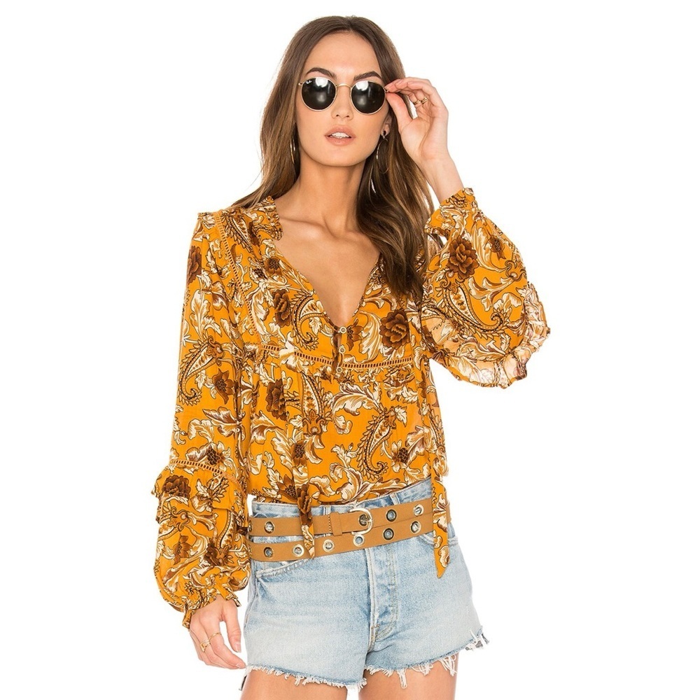 Spell Etienne Blouse in Sienna Boho Ruffles Size XS